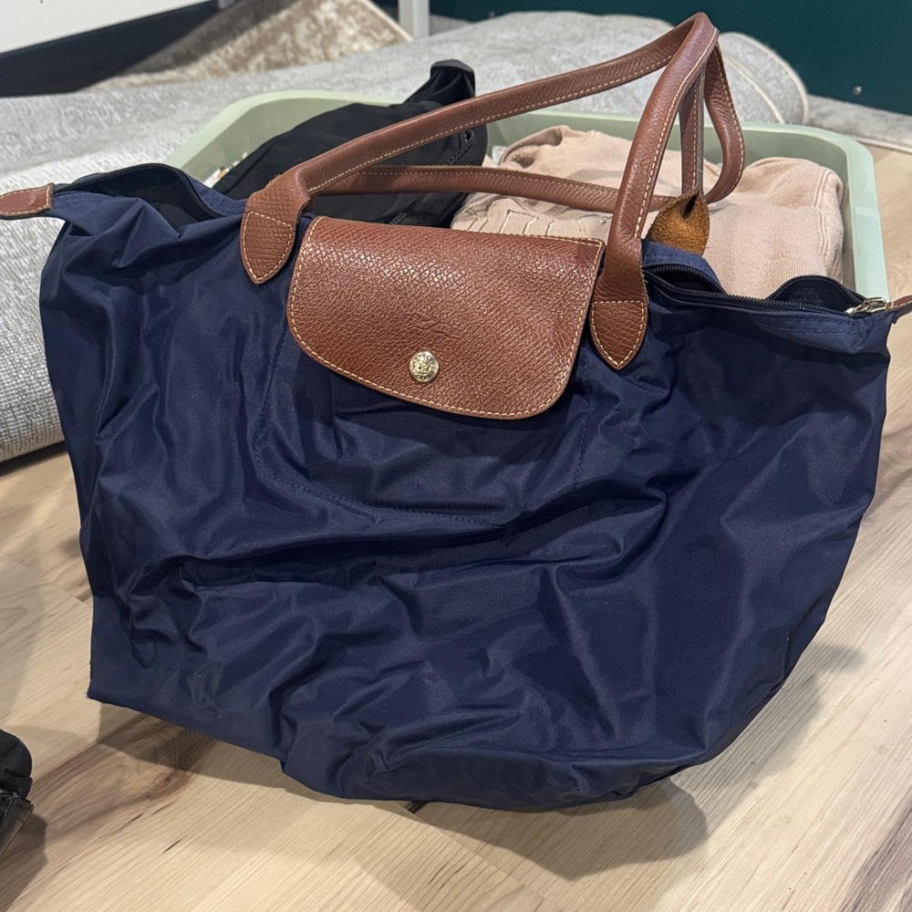Large Long Champ Navy Tote Bag